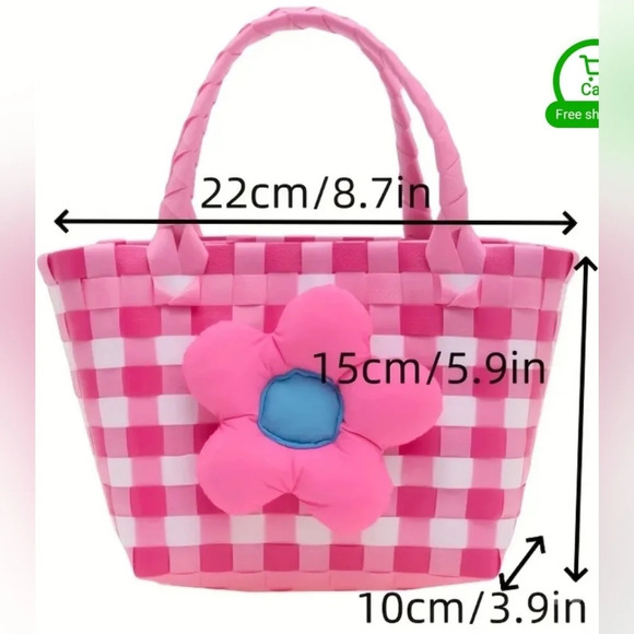 NEW, Summer Rainbow-colored Woven Basket Bag, Cute Hand-held Mini Bag - Picture 8 of 12